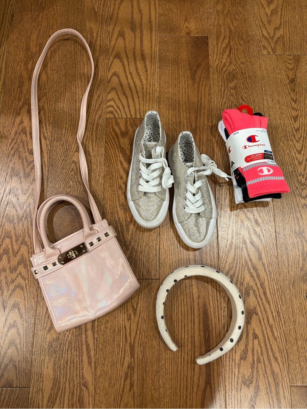 Girls accessories bundle with glittery shoes pink purse socks and headband